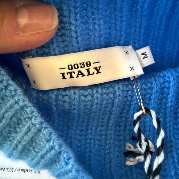 0039 ITALY LONA CASHMERE WOOL MOCK TURTLENECK SWEATER RIBBED ITALIAN NWT BLUE M - Picture 8 of 13